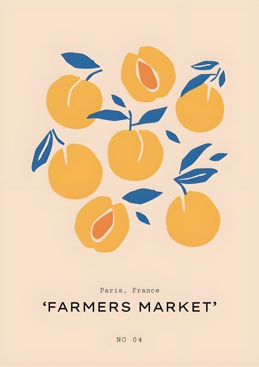 Farmers Market 'No 04' Poster with Peaches and Leaves