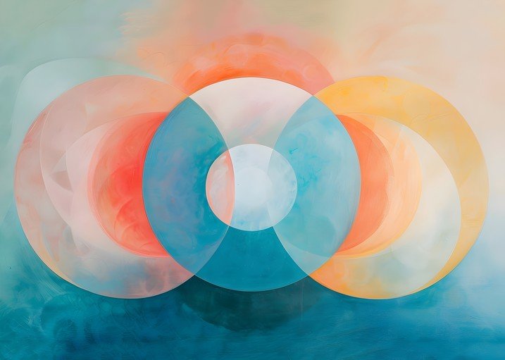 Abstract Circles in Teal, Coral, and Yellow