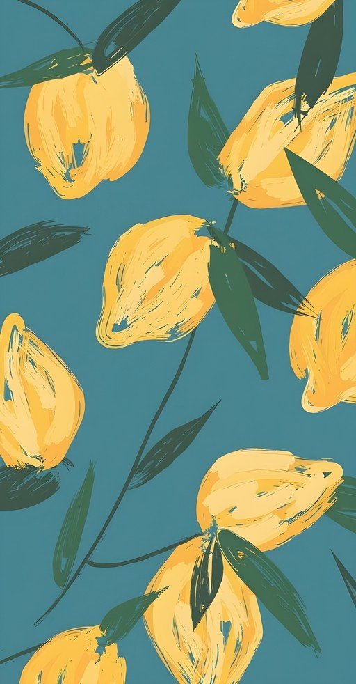 Abstract Yellow Lemons on Teal Background