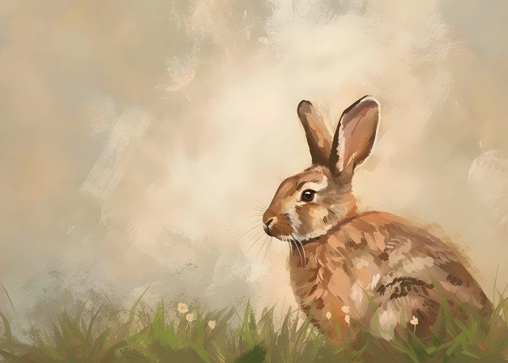 Brown Rabbit in Grassy Field