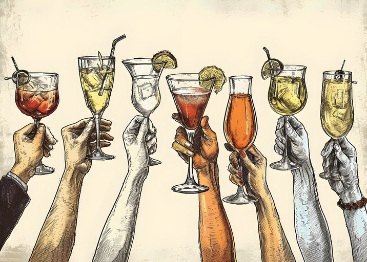 Diverse Hands Toasting with Colorful Cocktails