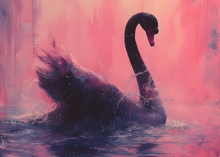 Black Swan in Pink Waters