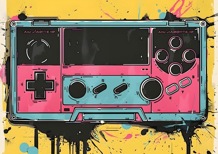 Retro Handheld Game Console with Vibrant Pop Art Style