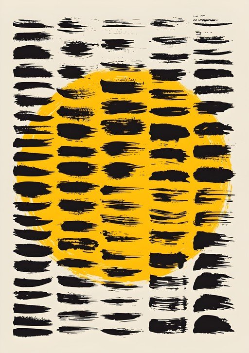 Abstract Brushstroke Art with Yellow Sun Motif