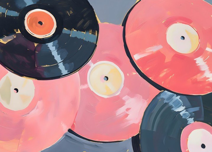 Abstract Vinyl Records in Pink and Black