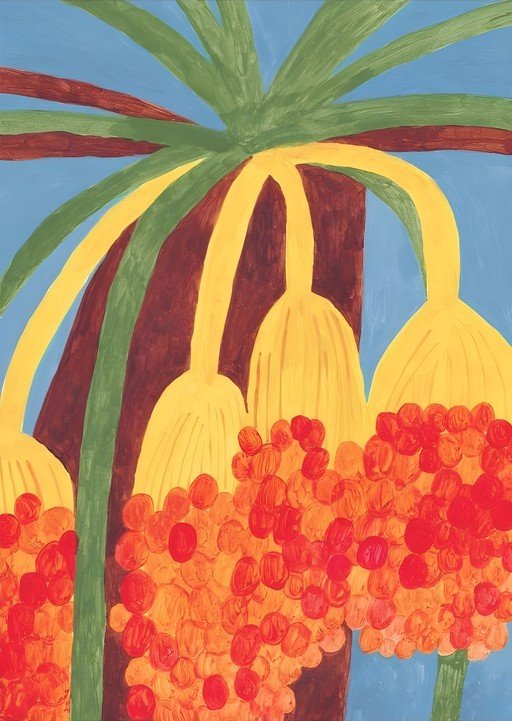 Vibrant Palm Tree with Red and Orange Fruit