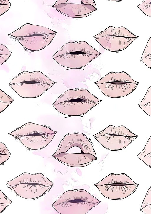 Pink Lips Pattern with Watercolor Accents