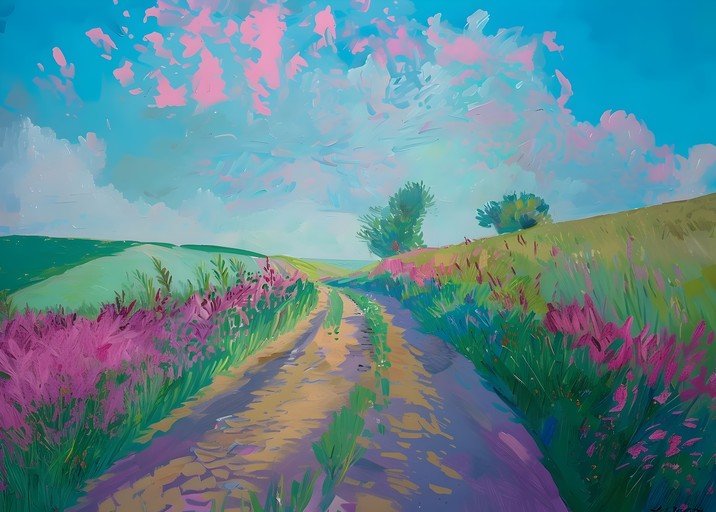 Impressionistic Landscape Painting of a Country Road