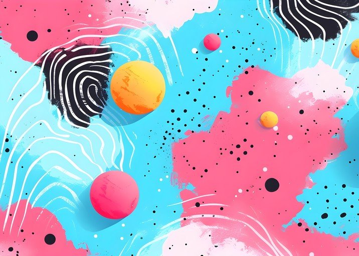 Abstract Colorful Spheres and Brushstrokes