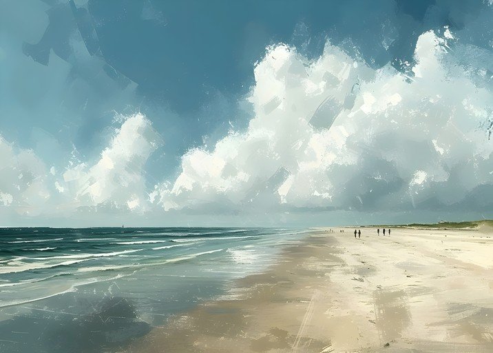 Impressionistic Beach Scene with Distant Figures