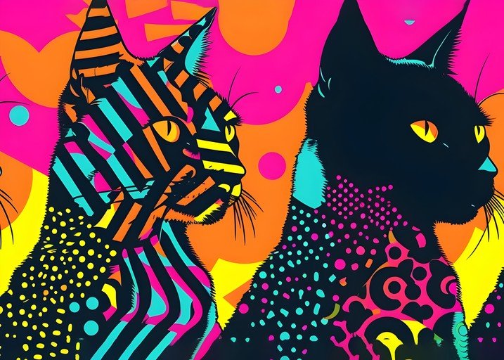 Vibrant Pop Art Cats with Geometric Patterns