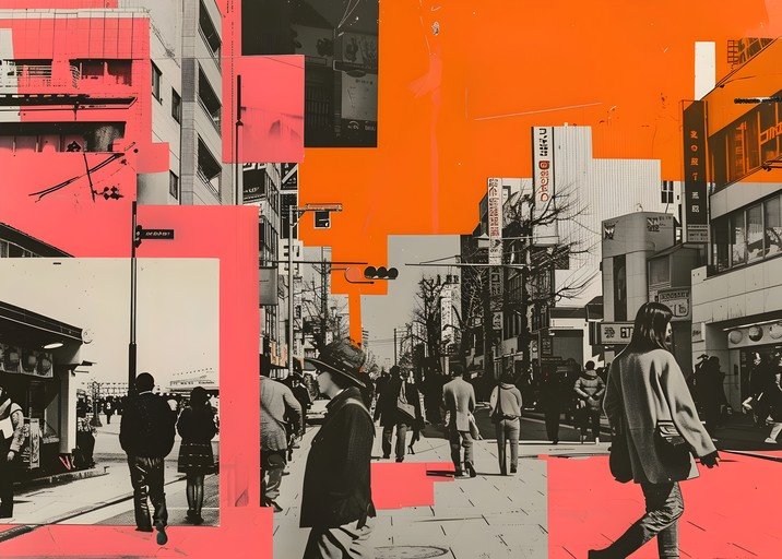 Urban Collage with Pink and Orange Accents