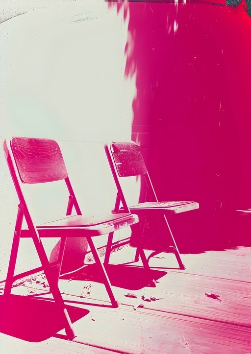 Two Pink Folding Chairs in Sunlight