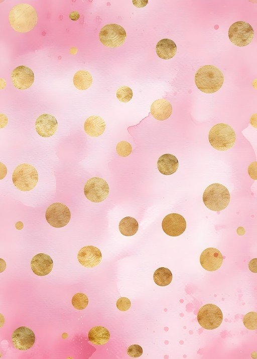 Pink and Gold Polka Dot Watercolor Background