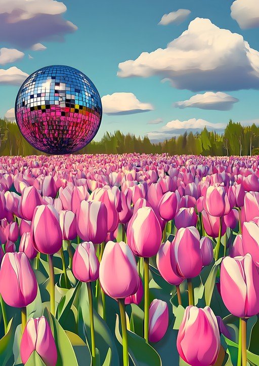 Disco Ball Over Pink Tulip Field