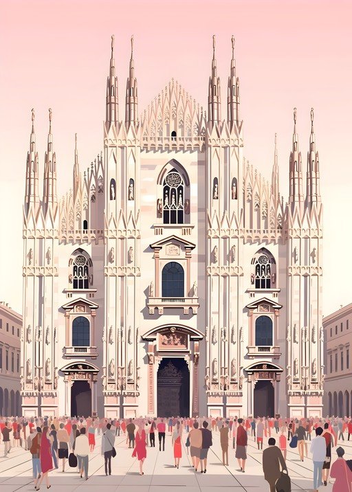 Milan Cathedral Facade with Crowds