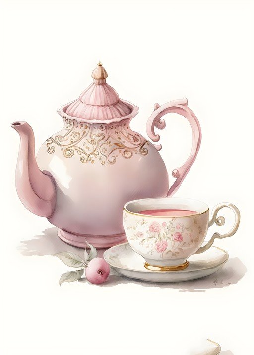 Elegant Pink Teapot and Teacup with Floral Design