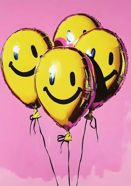 Yellow Smiley Face Balloons on Pink Background