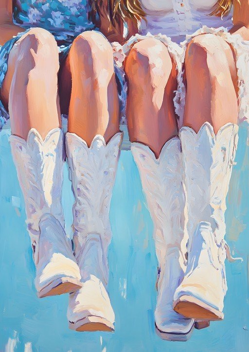 Two Women in White Cowboy Boots
