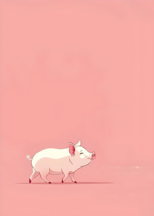 Cute Cartoon Pig Walking on Pink Background