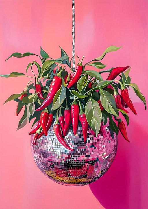Chili Peppers in Disco Ball Planter