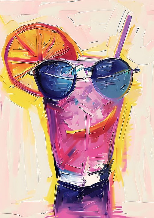 Vibrant Cocktail with Sunglasses and Orange Slice