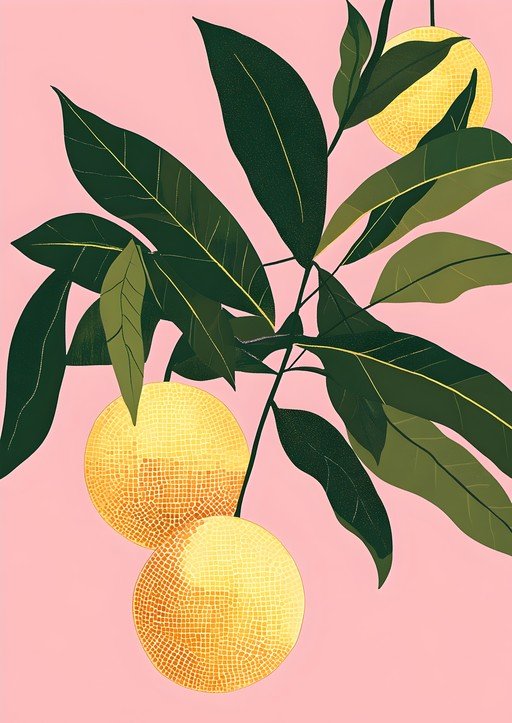 Stylized Oranges and Leaves on Pink Background