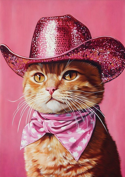 Ginger Cat in Pink Cowboy Hat and Bandana