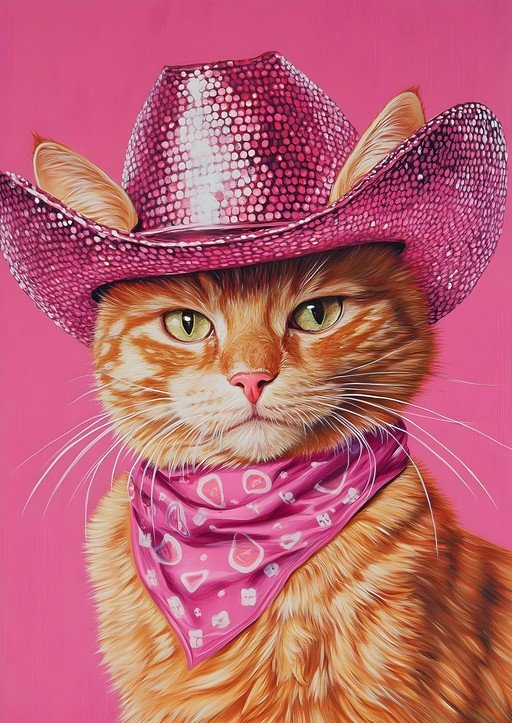 Ginger Cat in Pink Cowboy Hat and Bandana