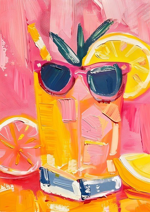 Vibrant Summer Drink with Sunglasses and Citrus Slices