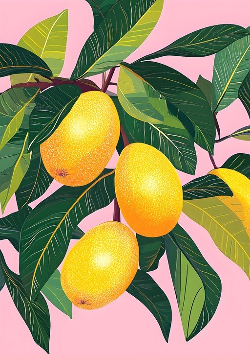 Vibrant Yellow Loquats on a Branch with Green Leaves