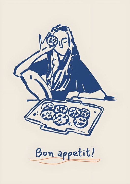 Woman with Cookies and "Bon Appetit!"