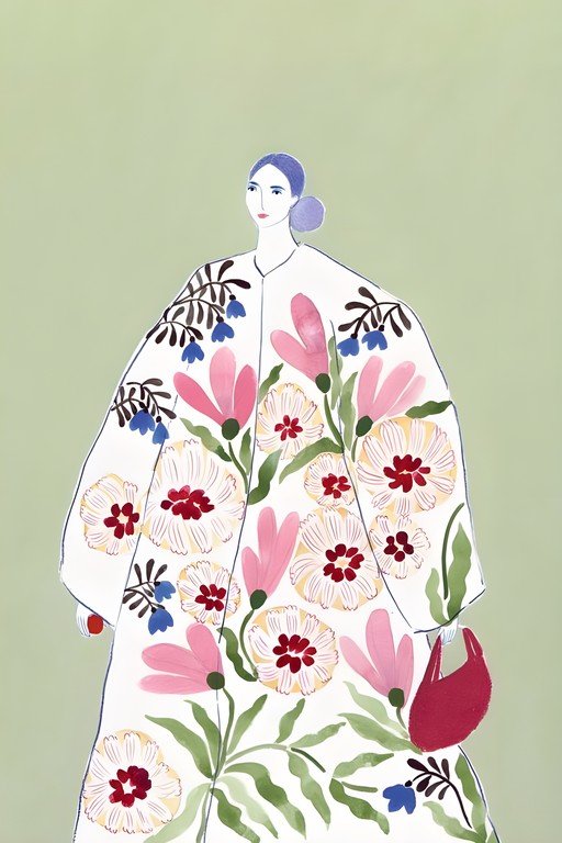 Woman in Floral Coat with Red Bag
