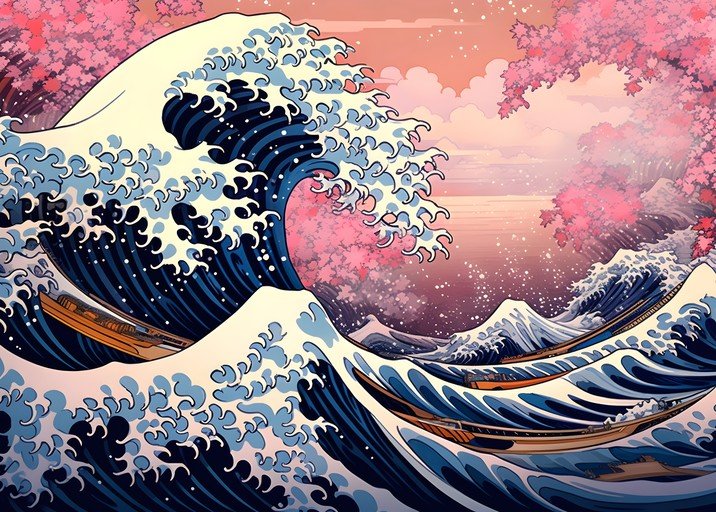 Great Wave off Kanagawa with Cherry Blossoms
