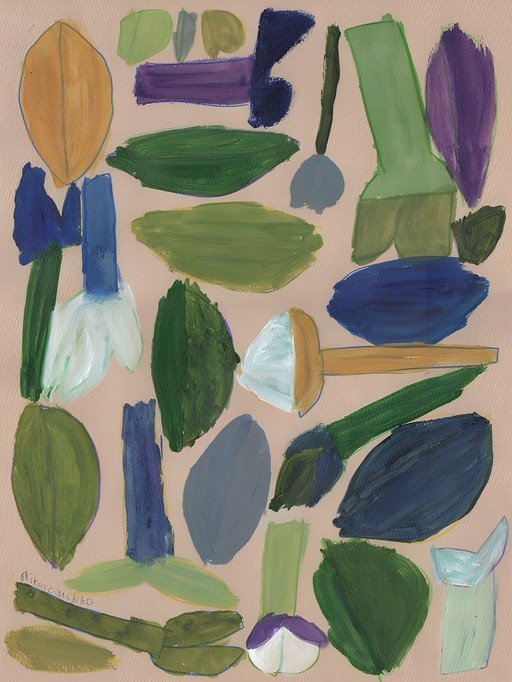 Abstract Botanical Study in Green and Blue