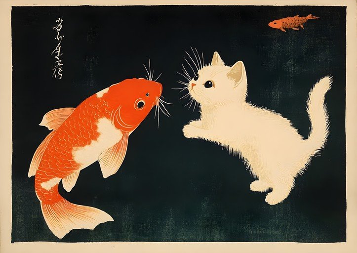 Kitten and Koi Fish