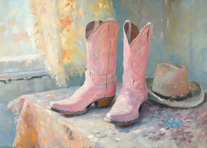 Pink Cowboy Boots and Hat Still Life