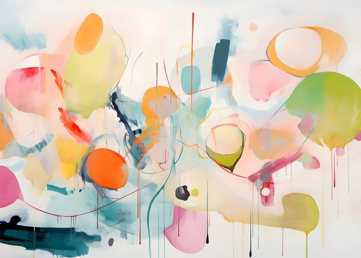 Abstract Expressionist Painting with Vibrant Colors and Drips