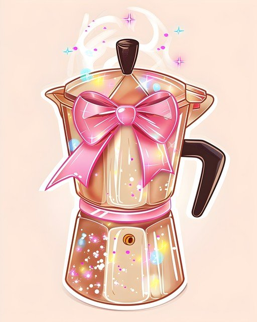 Sparkling Pink Bow Coffee Maker Illustration