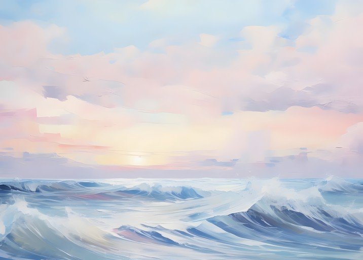 Impressionistic Ocean Waves at Sunset