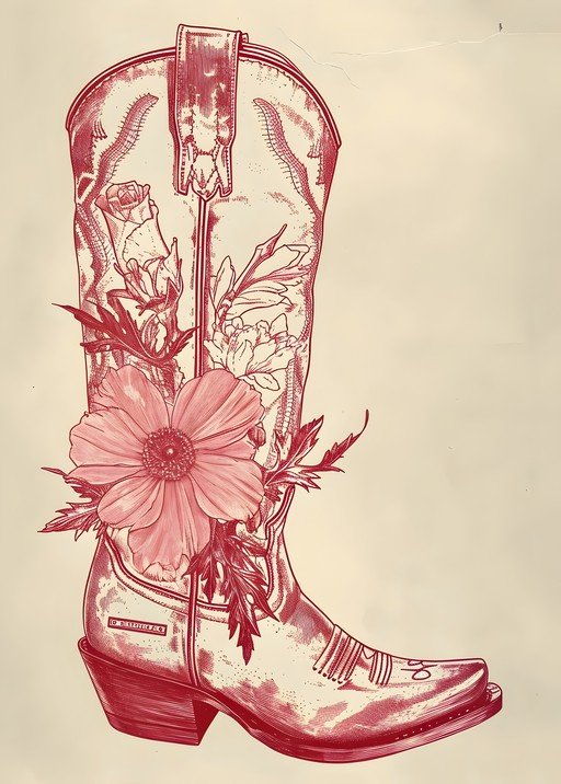 Floral Cowboy Boot Illustration