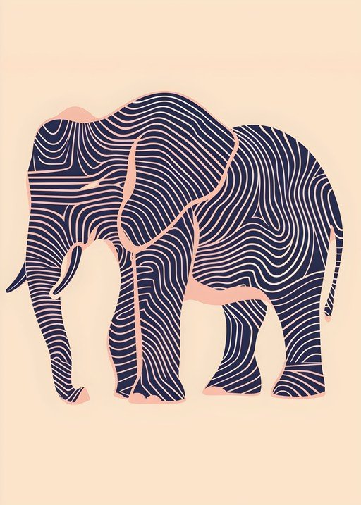 Abstract Elephant Art with Wavy Lines
