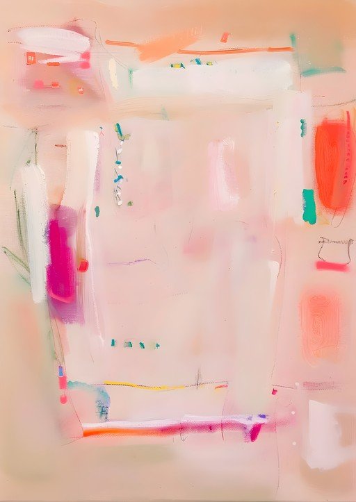Abstract Expressionist Painting with Soft Pastels and Bold Accents