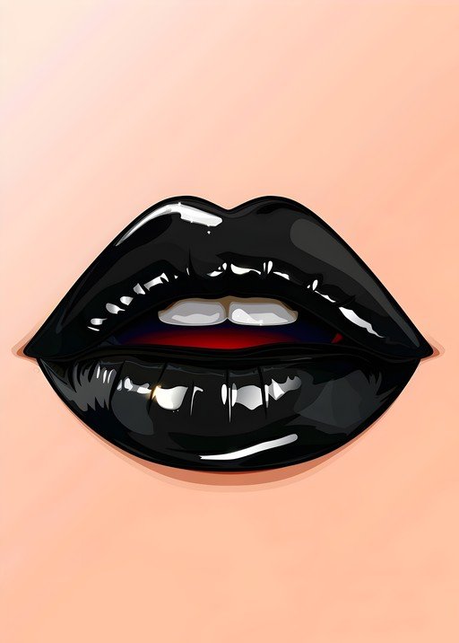 Glossy Black Lips with Subtle Red Interior
