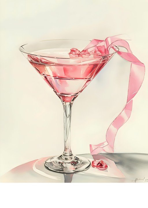 Elegant Pink Martini with Ribbon and Garnish