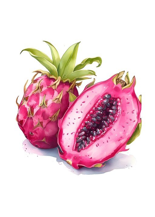 Vibrant Dragon Fruit Watercolor Illustration