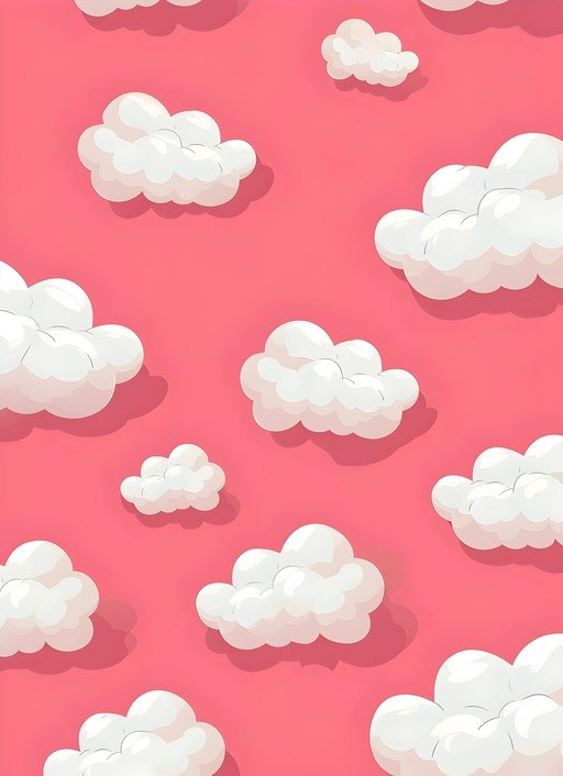 Whimsical Pink Sky with Fluffy White Clouds