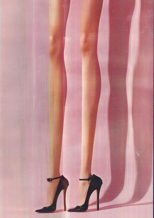 Elegant Legs in Black Stilettos Against Pink Backdrop