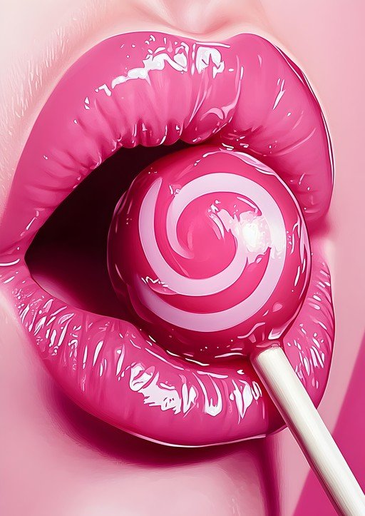 Close-up of Pink Lips with Swirl Lollipop