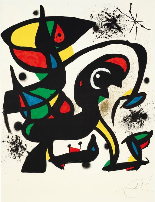 Joan Miró's Abstract Composition with Bold Colors and Shapes